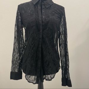 GUESS Black Long Sleeve Lace Blouse